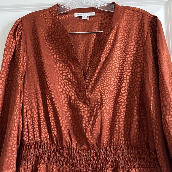 Sandra Darren Women’s Satin Jacquard Midi Dress Size 10 – Rust, Long Sleeve - Picture 3 of 5